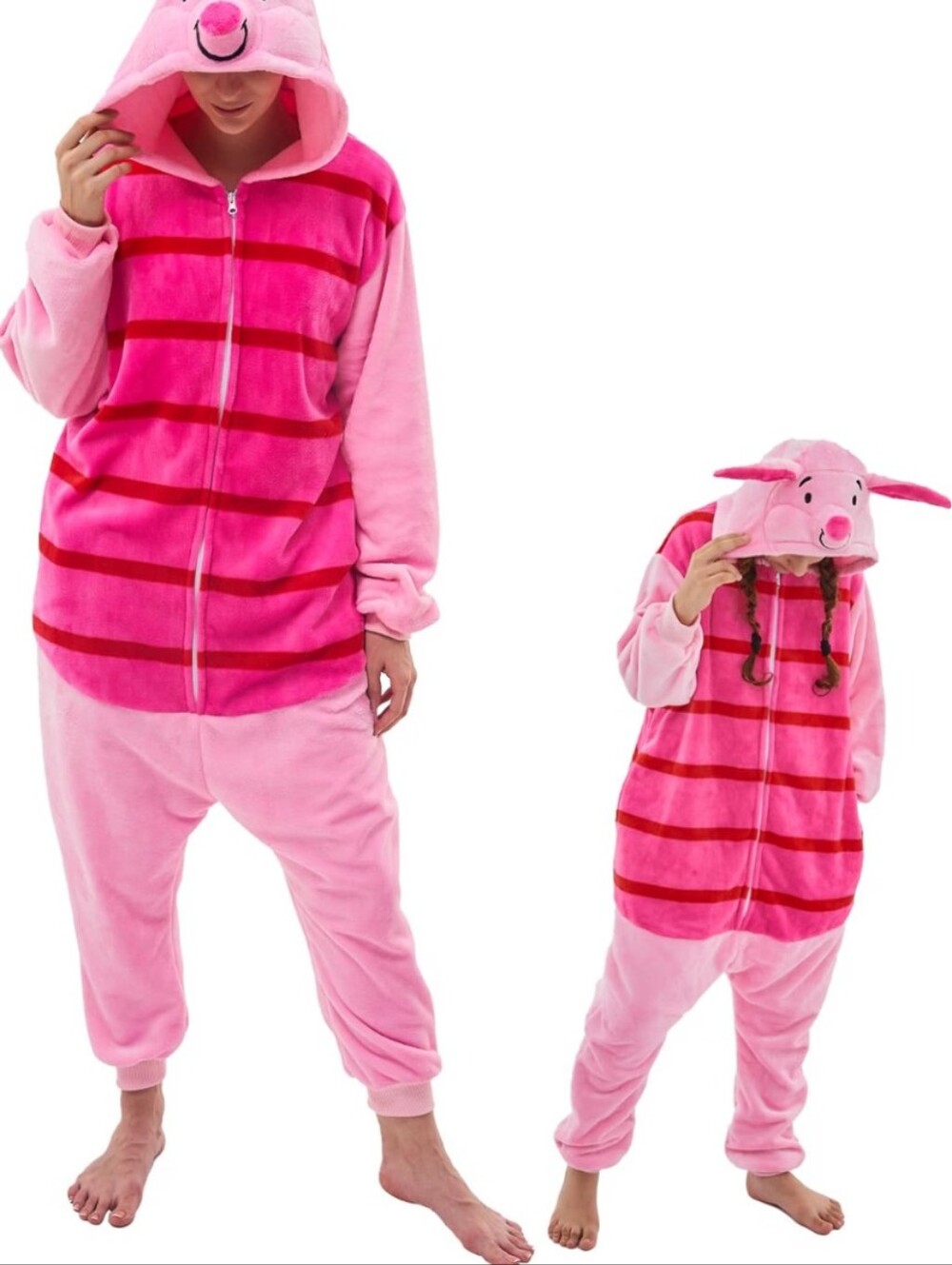 Piglet Pink Striped Onesie with Character Hood - Adult xs